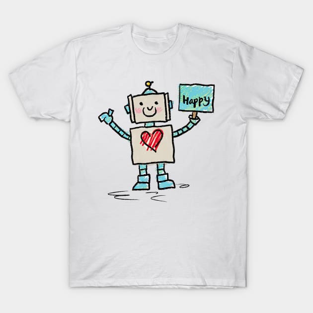 Cute Happy Robot T-Shirt by Gadgetealicious